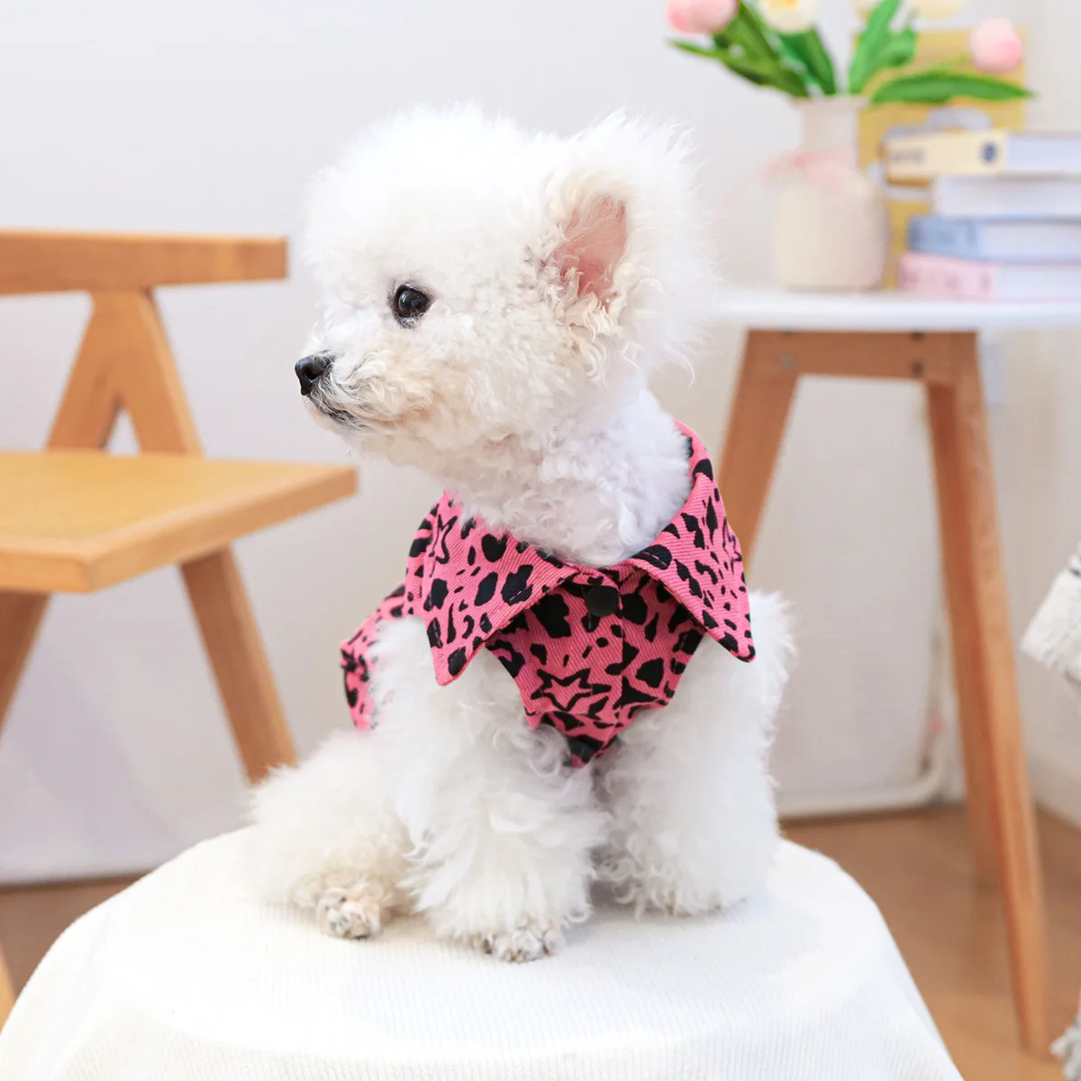 Chaleco vaquero de primavera para mascotas, ropa para gatos, ropa vaquera con estampado de leopardo rosa, ropa para perros pequeños, ropa para cachorros - imagen 3