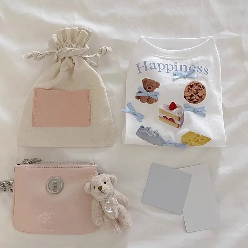 Nueva ropa de algodón suave para perros, chalecos decorativos con lazo y estampado de dibujos animados para gatos, sudadera Unisex de verano, monos para cachorros pequeños - imagen 5