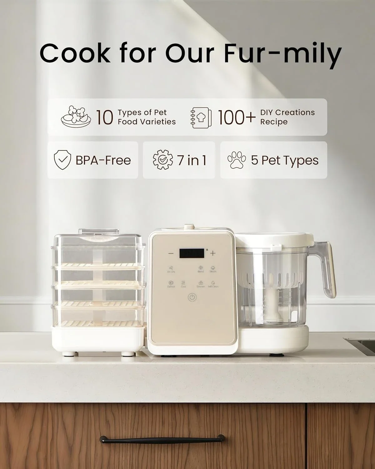 Máquina para hacer golosinas para mascotas, 10 tipos de golosinas y alimentos frescos caseros para perros, máquina de cocina 7 en 1 de 5,5 cuartos, comida húmeda para gatos, perros secos - imagen 2
