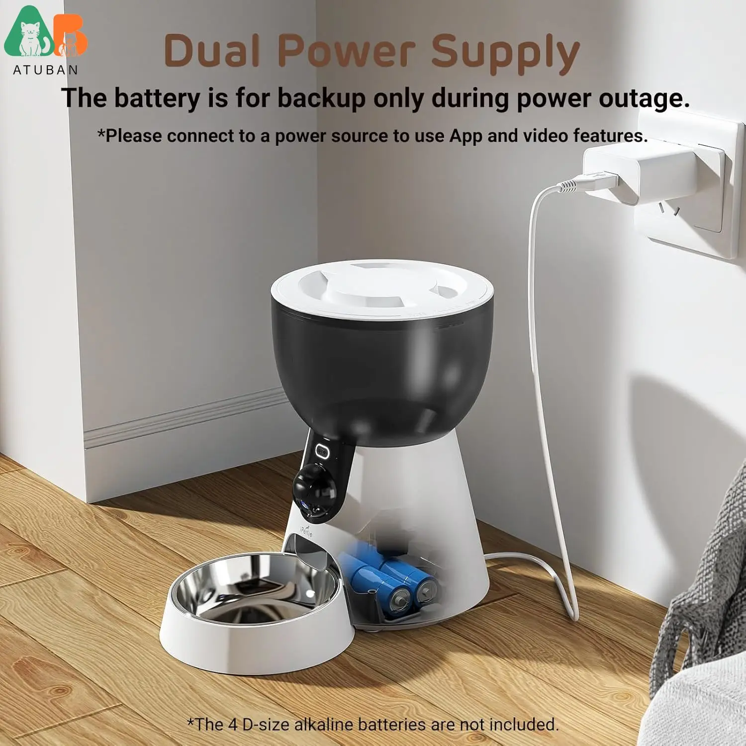 ATUBAN Comedero automático para gatos con cámara, comedero para mascotas WiFi 5G, vídeo HD con visión nocturna, dispensador de alimentos secos para gatos y perros pequeños - imagen 2