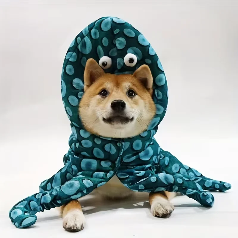 Disfraz de pulpo para perros y gatos pequeños, sudaderas con capucha para perros, abrigo para clima frío, pijamas para perros para Navidad y Halloween - imagen 2