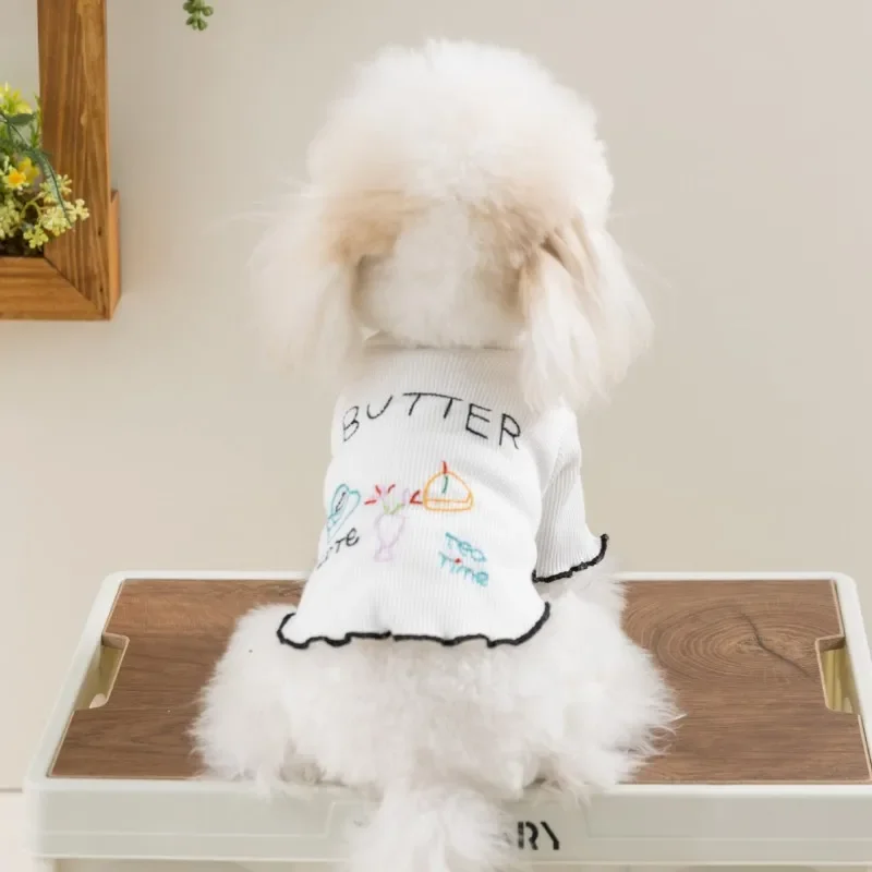 Ropa de verano para mascotas, camisa con estampado de moda para perros, sudaderas bonitas de encaje para cachorros, jerséis con patrón de dibujos animados para gatos, chaleco para cachorros, camisas, chaleco para gatos - imagen 3