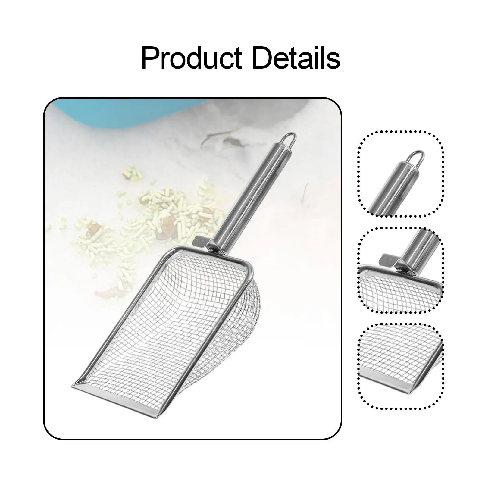 Cuchara de arena para gatos, malla práctica, resistente, limpiador de acero inoxidable de primera calidad, tamiz de arena versátil para mascotas - imagen 5