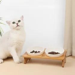 Cuencos para gatos y perros con marco bambú más dispensador de agua