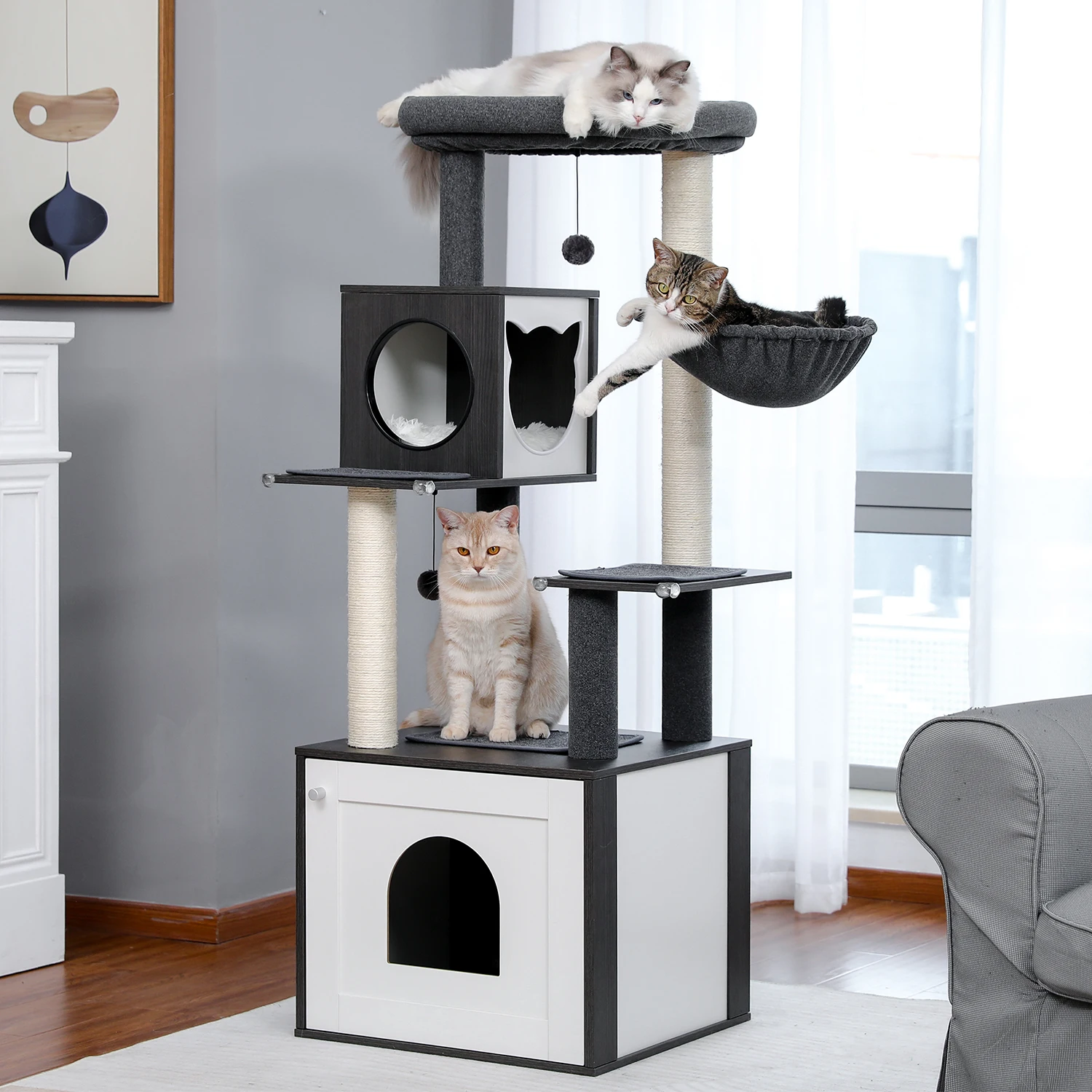 Árbol rascador para gatos de varios niveles con postes interior - imagen 5