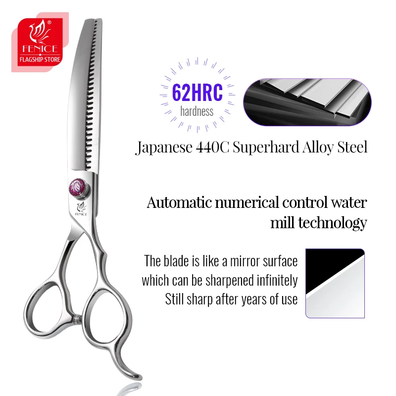 Fenice-Tijeras de tiburón inverso de 7,5 pulgadas para mascotas, tijeras curvadas, 440C, tornillo de rodamiento, Thinner70-75 % - imagen 2