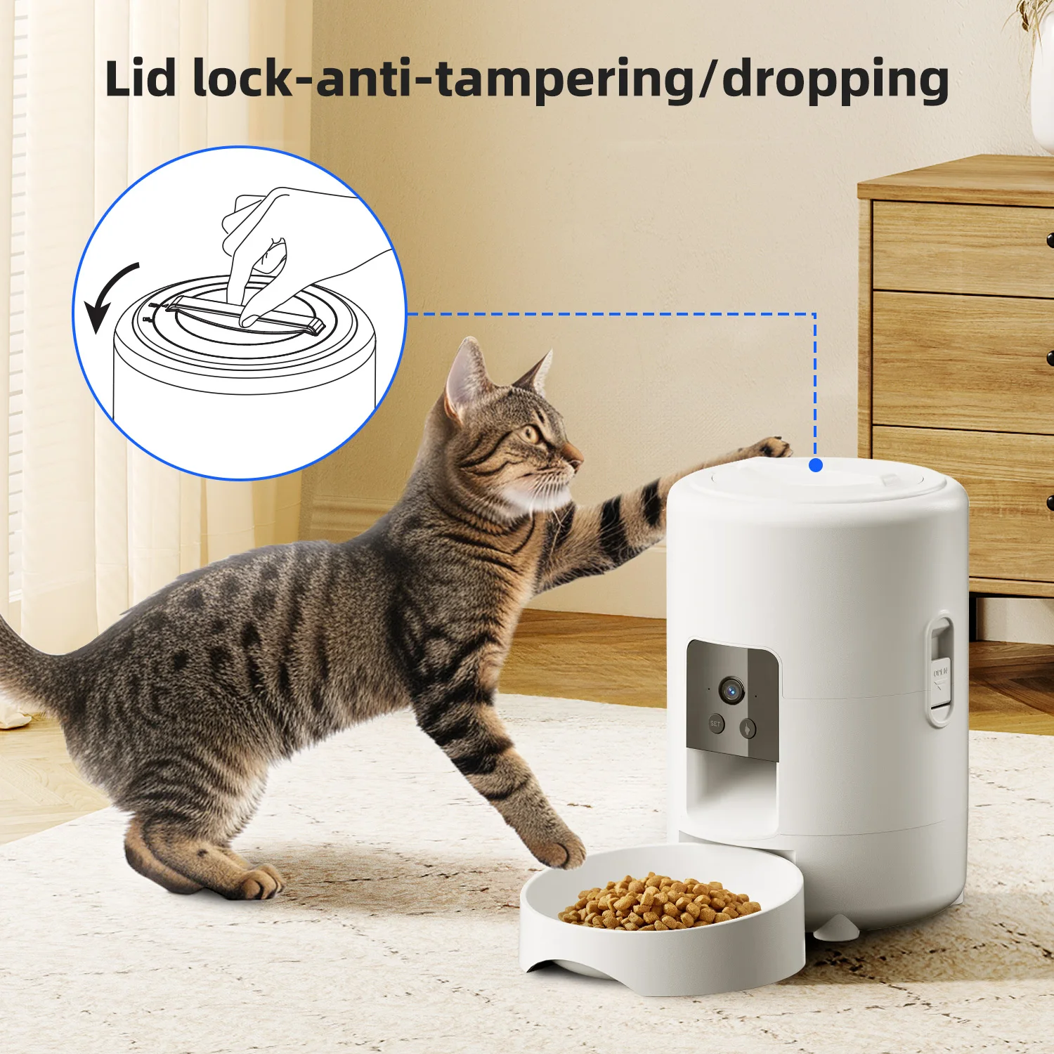 Alimentador automático inteligente con cámara de 2L para mascotas, temporizador de 5V USB para gato, WIFI, aplicación de vídeo, dispensador inteligente de alimentos secos, tazón de alimentación para perros - imagen 4