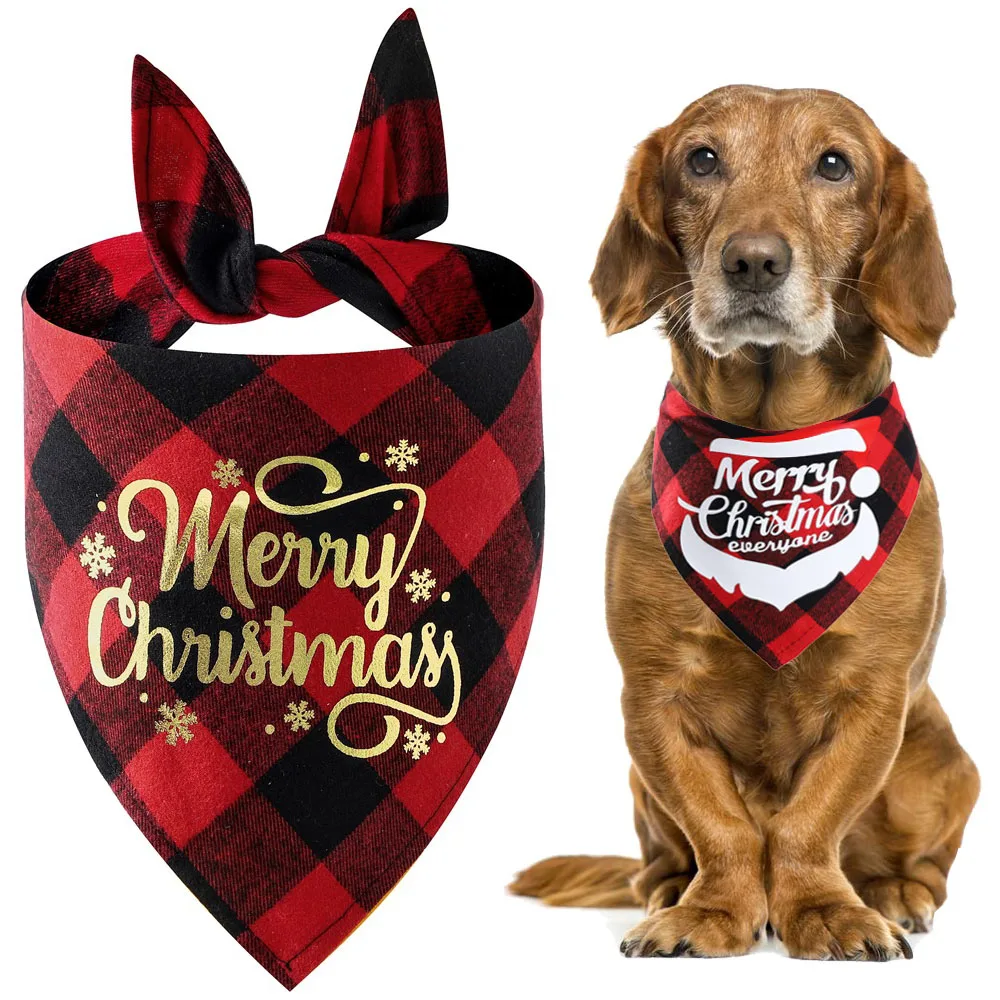 Plaid Dog Bandanas Merry ChristmasPet Towel Cat Accessories Holiday Party For Puppy Pet Supplies Costume Large Dog Accessories - imagen 2