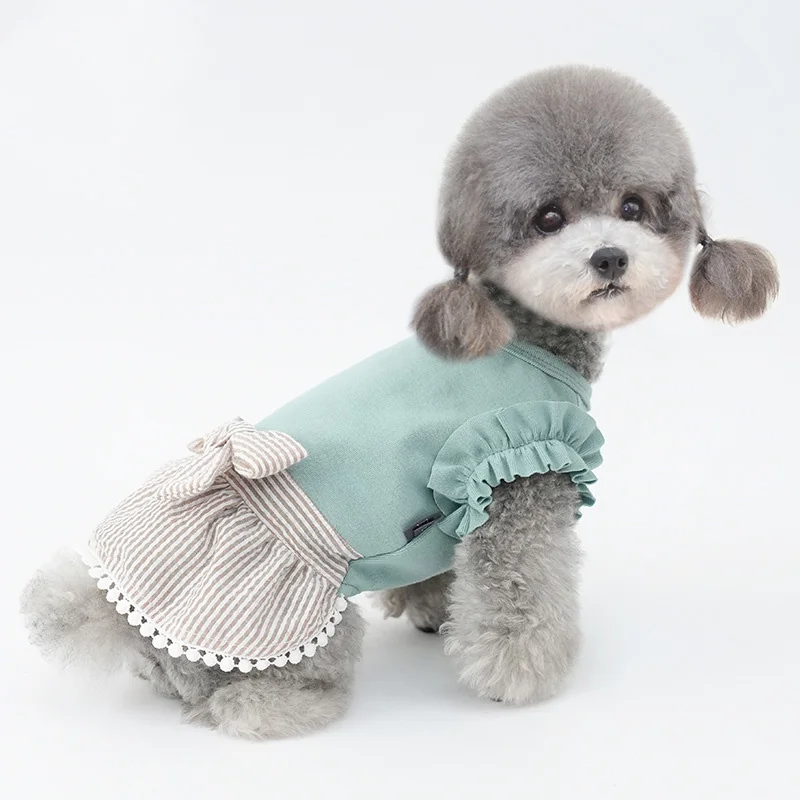 Falda de princesa para cachorros INS kawaii, ropa para perros pequeños, vestido de verano para perros, vestidos de manga voladora con lazo, disfraz para perros y niñas - imagen 4