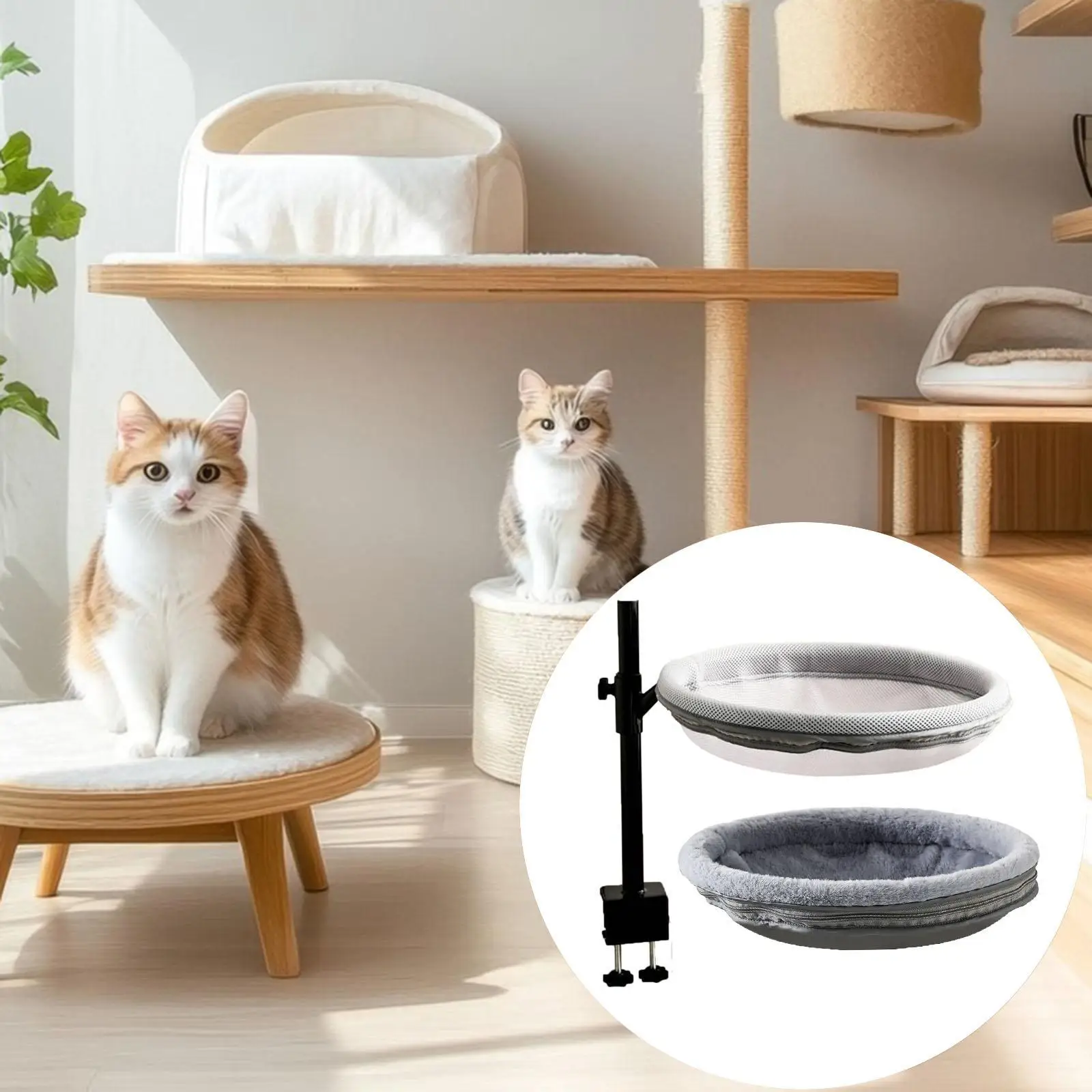Cat Desk Bed with 2 Washable Mat Easy Install Modern Small Pets Nest Bed Indoor Cat Desktop Perch for Computer Desk Home
