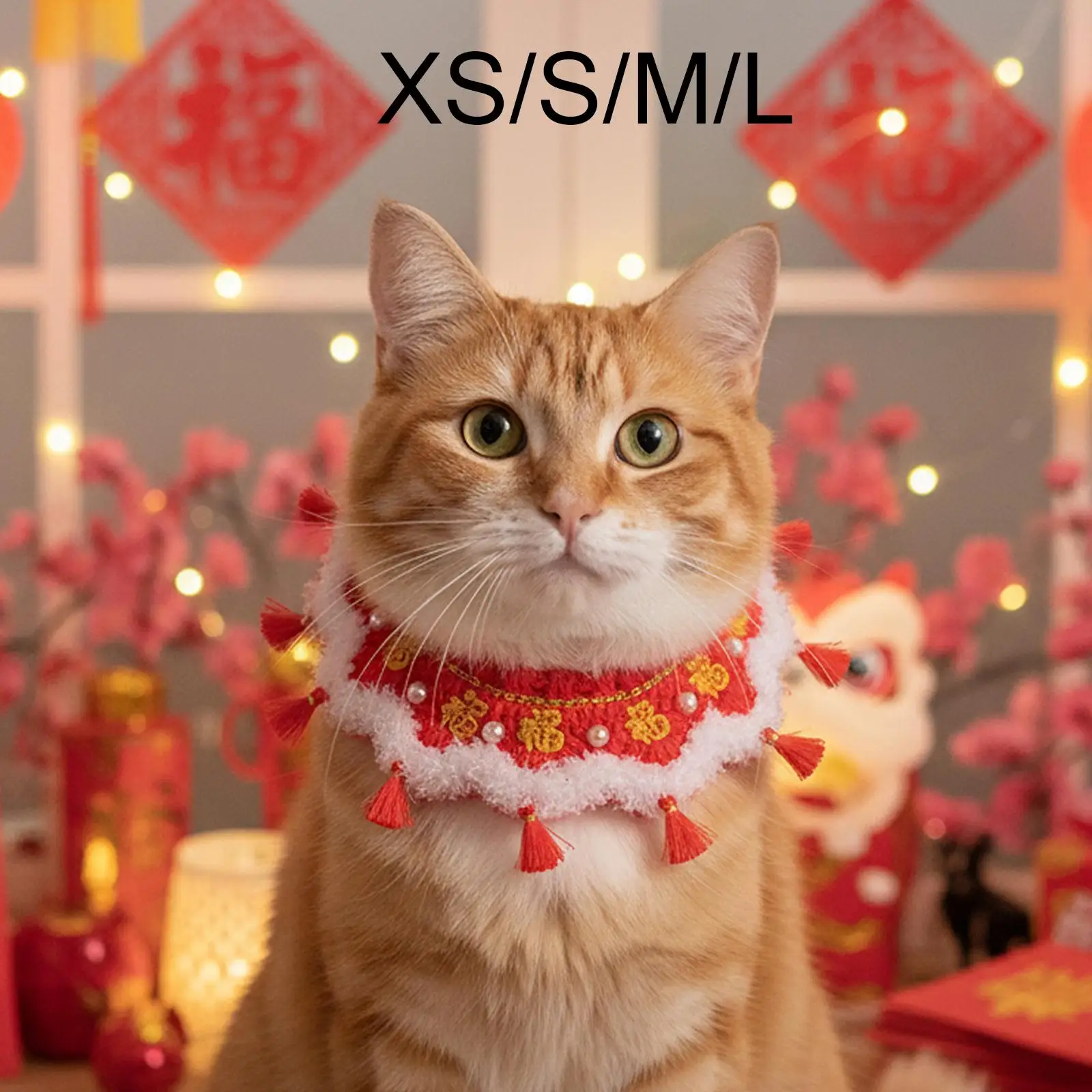 Collar de gato de Año Nuevo, accesorio de disfraz, accesorios para fotos, bufanda de collar de gatito ajustable para gato pequeño y mediano y gatito de perro - imagen 4