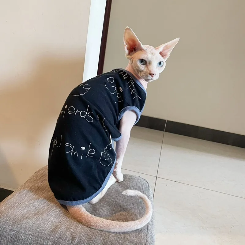 Sphynx-Chaqueta de algodón elástica sin pelo para gato, abrigo a cuadros para mascota, camiseta suave de moda para primavera - imagen 3
