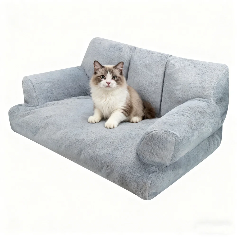 Sofá cama para gatos, sofá suave de felpa, estilo interior, cama para mascotas, diseño de envoltura acogedor para gatos de interior, elegante sofá de descanso para gatos en casa