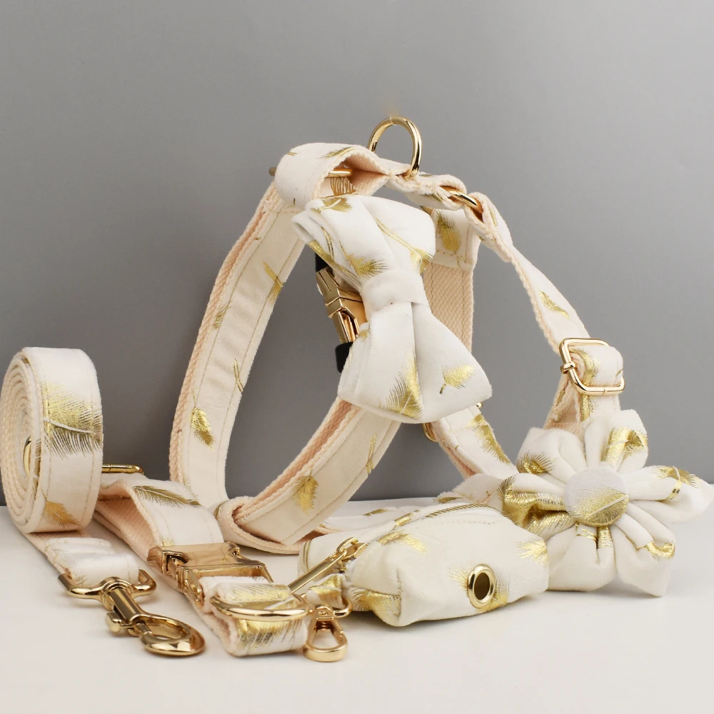 Juego de Collar y correa de terciopelo para perros pequeños, medianos y grandes, placa con nombre grabada personalizada, suministros para mascotas, correa para perros de terciopelo 24