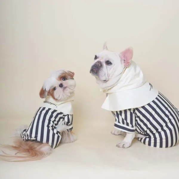 Chubasquero con capucha a rayas para mascotas, abrigo impermeable de cuatro pies para perros pequeños, mono con protección solar, disfraz para perros, primavera - imagen 3