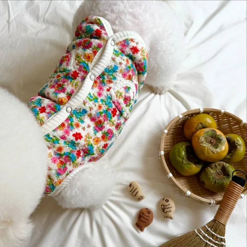 Chaleco con estampado Floral para perro, abrigo cálido y grueso, ropa para perro, chaqueta para cachorro a la moda, chaqueta para gato de otoño, abrigo, disfraz para mascota, trajes para Chihuahua - imagen 3