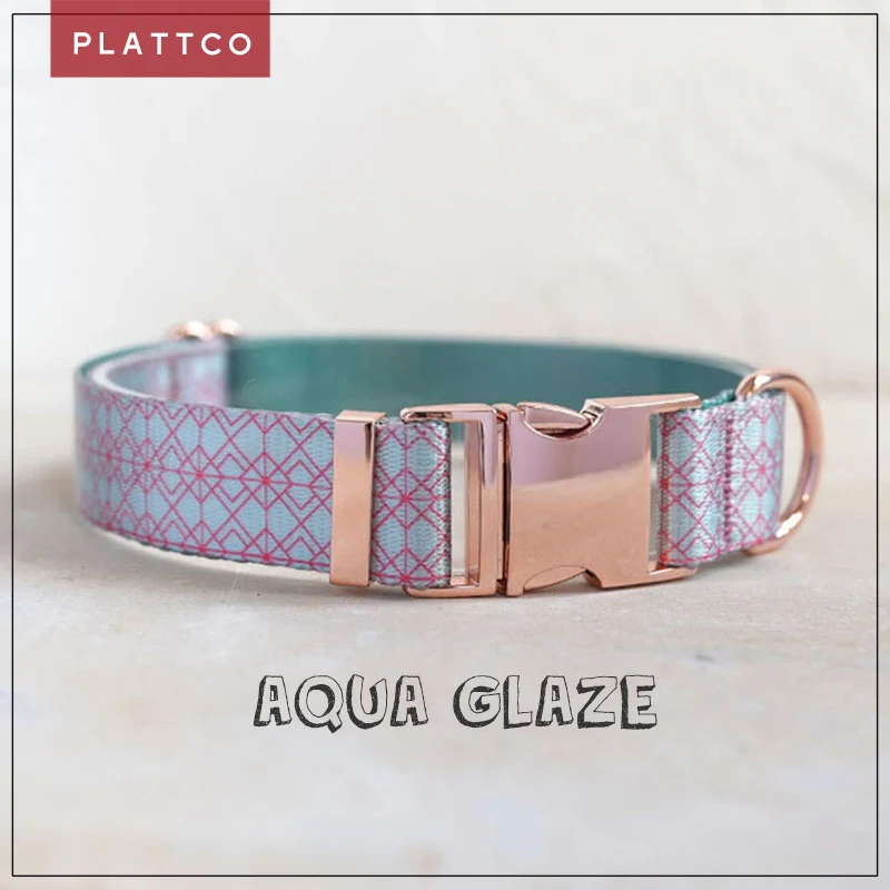 PLATTCO-collar de perro con diseño único, estampado de esmalte acuático, hebilla de oro rosa de alta calidad, 5 tamaños, PDC369RG
