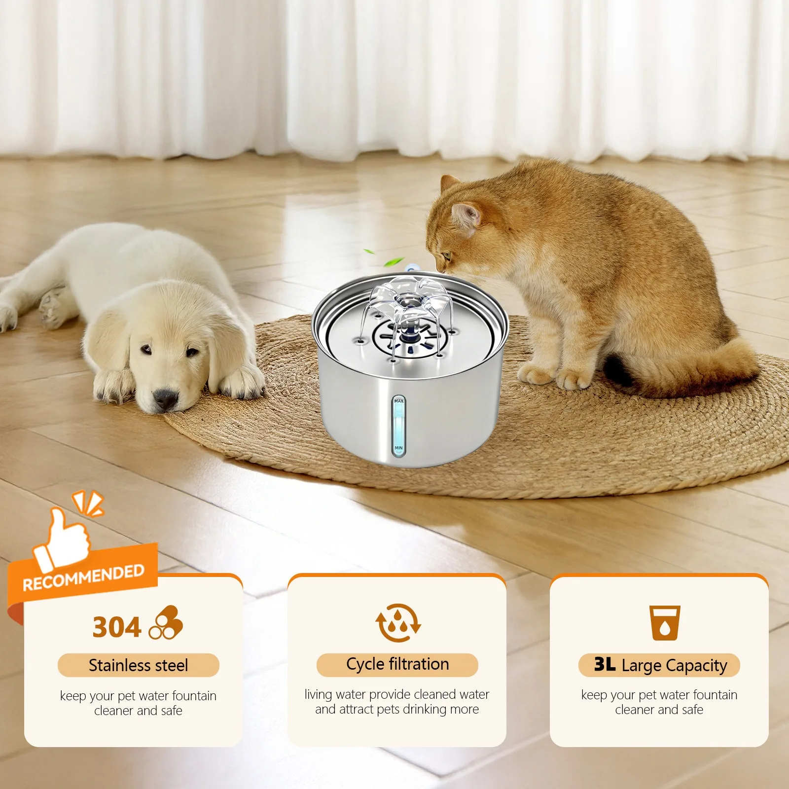 Bebedero automatico para gatos con acero inoxidable y bomba silenciosa - imagen 4