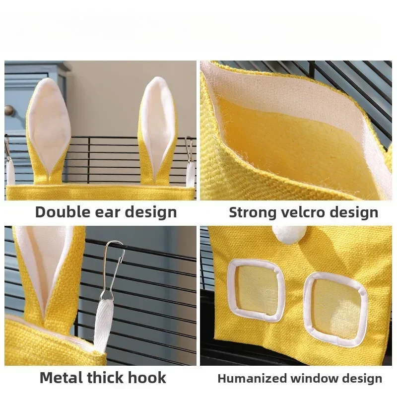 Alimentador de heno con Orejas de conejo, bolsa colgante, bolsa de alimentación de conejito, soporte de almacenamiento de 2/3 agujeros para hámster, Chinchilla, conejillo de indias, mascotas pequeñas - imagen 3