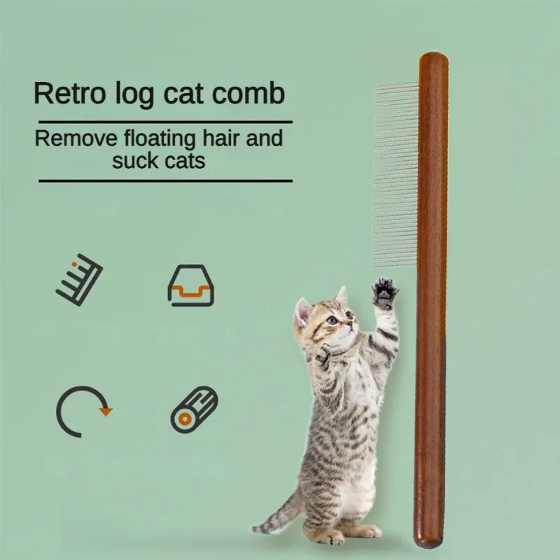 Alargamiento de madera para gatos, peine Retro portátil profesional para aseo de mascotas, limpieza de cabello sin interferencias, productos de limpieza para mascotas - imagen 2