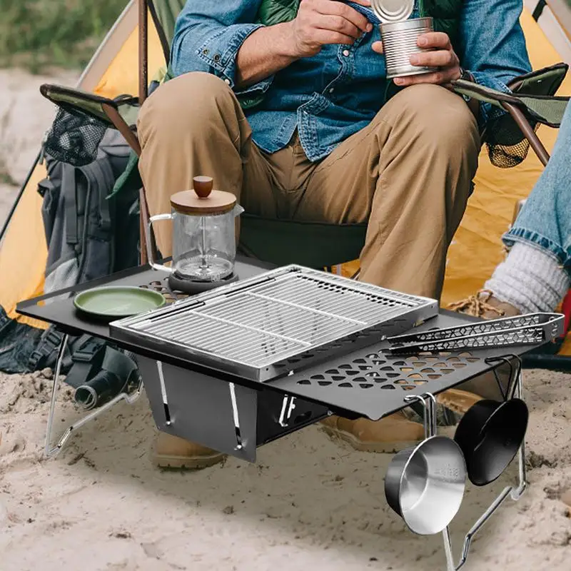 Rejilla para parrilla, rejilla de cocina de alta resistencia, utensilios de cocina multifuncionales para barbacoa, rejilla para parrilla 2 en 1 para mochilero y Picnic - imagen 5