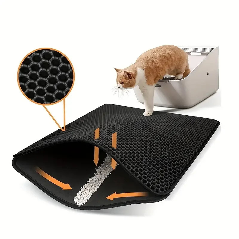 Estera para atrapar arena de gatos con diseño de panal de doble capa, estera de limpieza lavable antideslizante para gatos, caja de arena para inodoro de mascotas - imagen 4