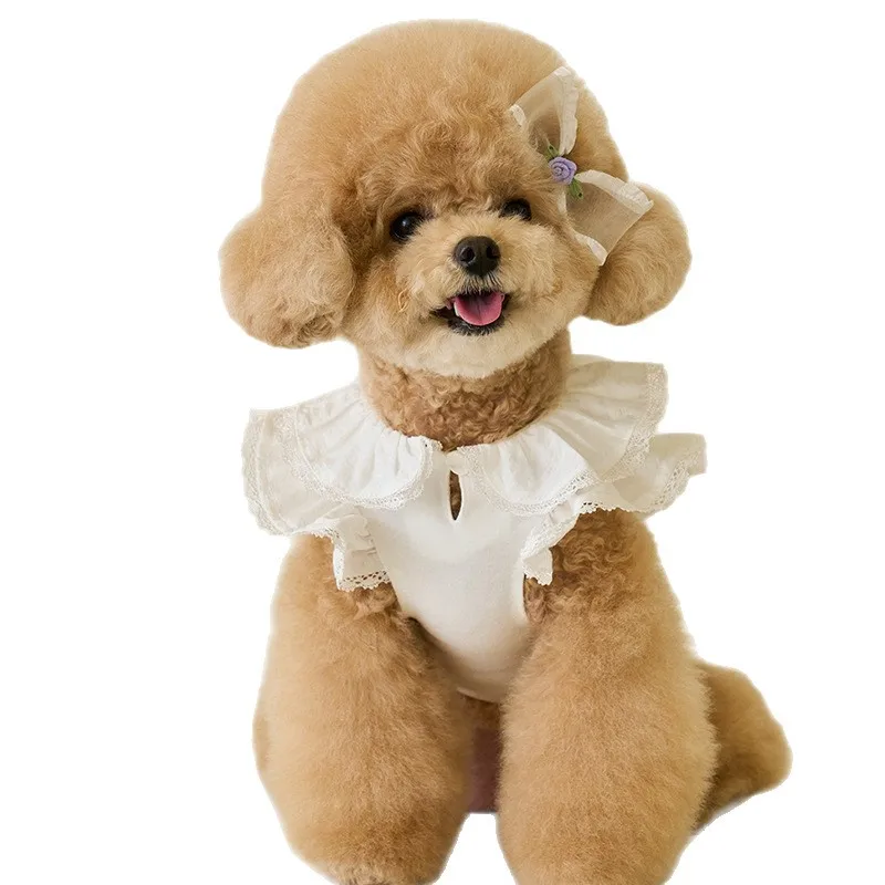 Vestido de verano para mascotas Ins, falda de manga voladora de encaje, camisa inferior de peluche, camiseta para gatos, ropa para cachorros, ropa para perros pequeños - imagen 5