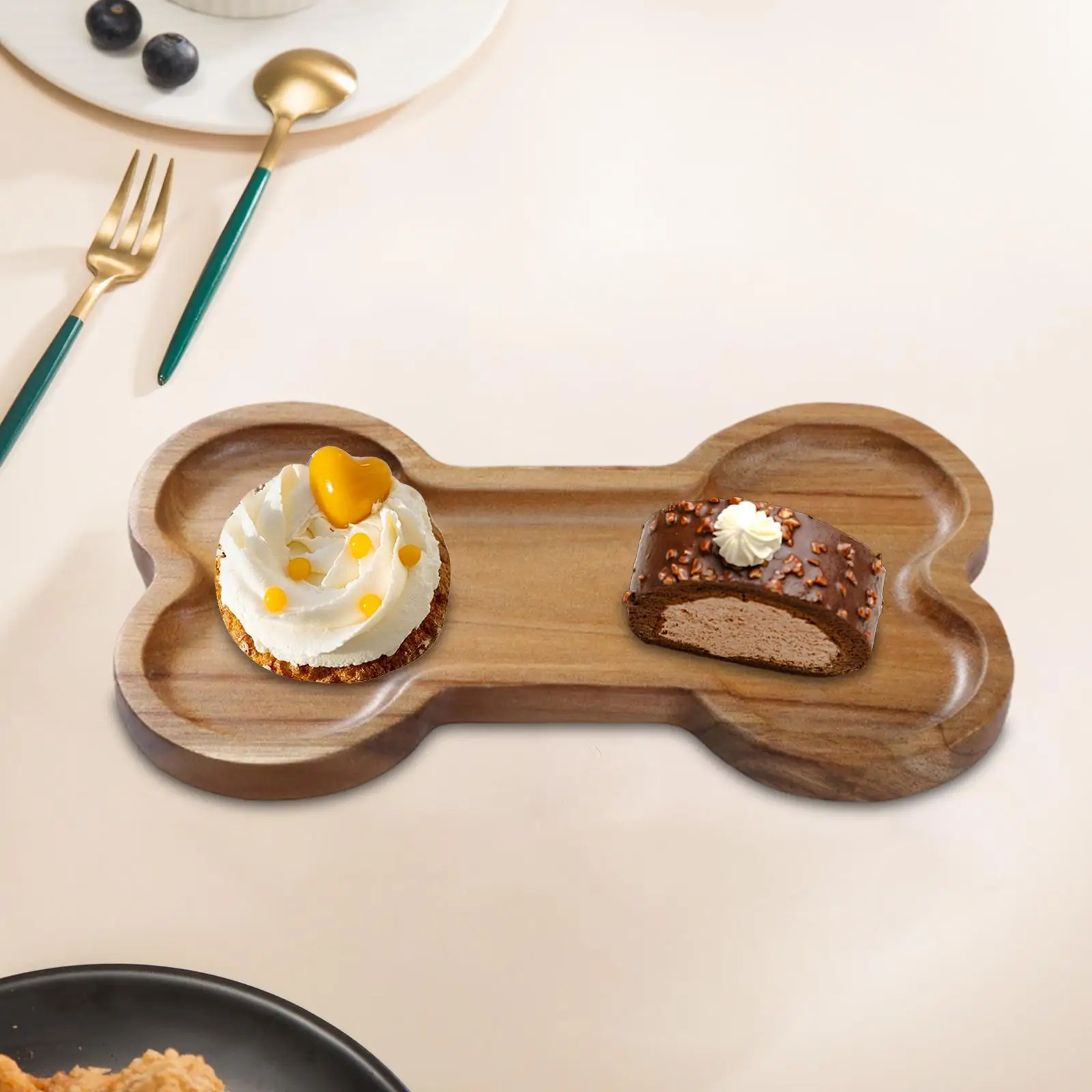 Wooden Serving Tray Organizer Rustic Dinner Tray Candy Dish Bowl, Wooden Plate Snack Plate for Dessert, Breakfast, Cupcake Fruit