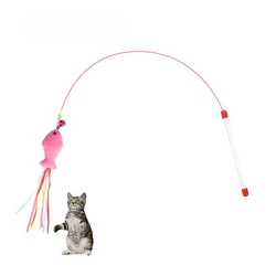Juguete varita con plumas y campana para gatos diseños oruga pez ratón