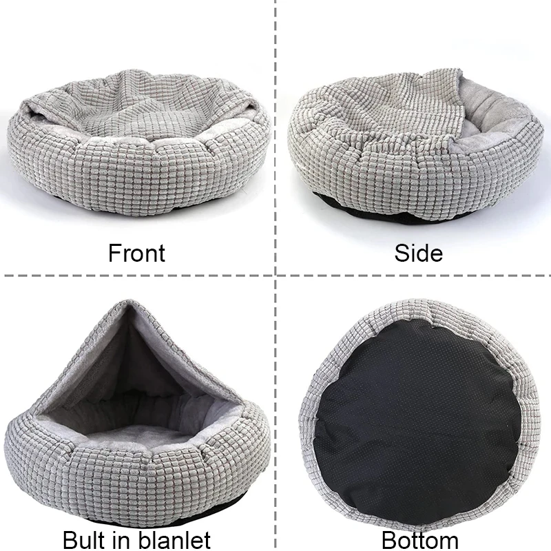 Cama redonda para mascotas para perros, gatos, cachorros, estera cálida, mantas de invierno, cama ortopédica esponjosa antiestrés para perros y gatos, adecuada para invierno - imagen 4