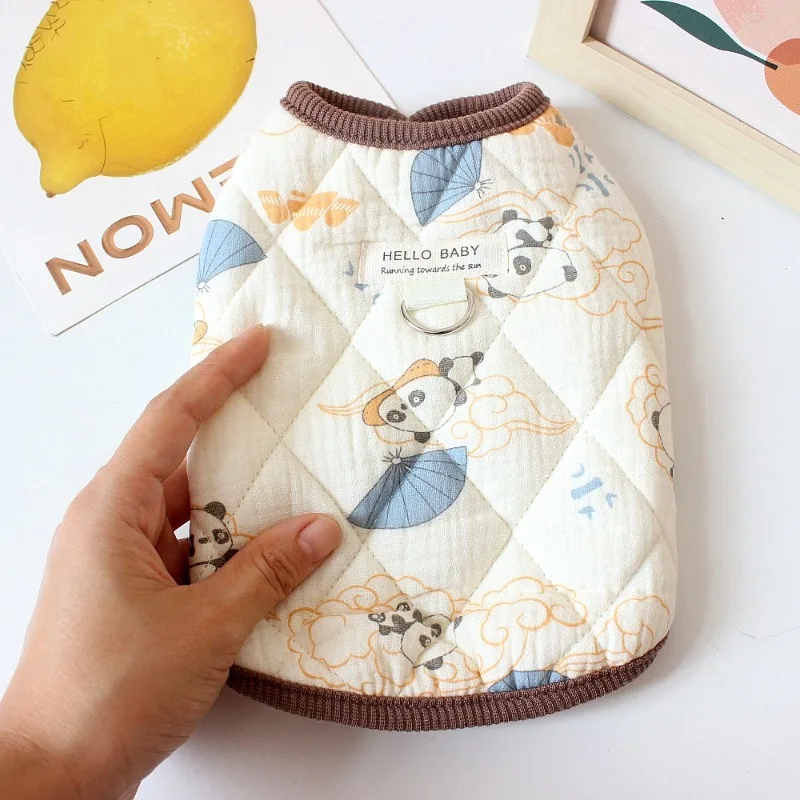 Ropa bonita para mascotas, abrigo cálido de invierno para cachorros, chaleco de algodón grueso y cálido con dibujos animados, chaqueta gruesa con hebilla de tracción - imagen 5