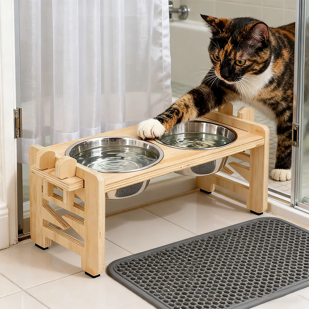 Cuencos elevados para gatos, soporte ajustable para cuencos para perros, para cachorros pequeños y gatos, alimentador de comida para mascotas de interior con 2 platos de acero inoxidable - imagen 4