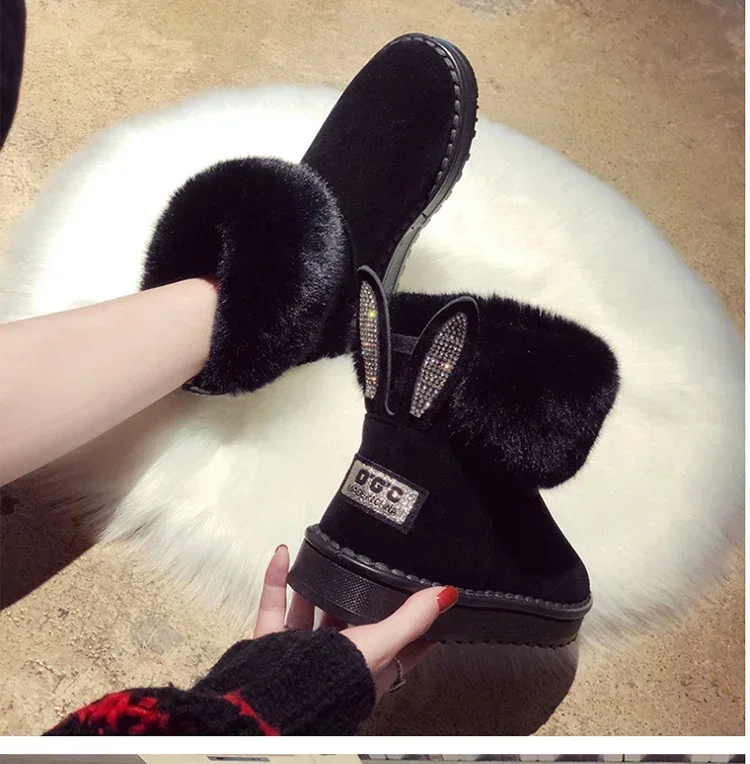Botas de nieve acolchadas de terciopelo para mujer, zapatos informales de piel para mantener el calor al aire libre, invierno, 2021 - imagen 4