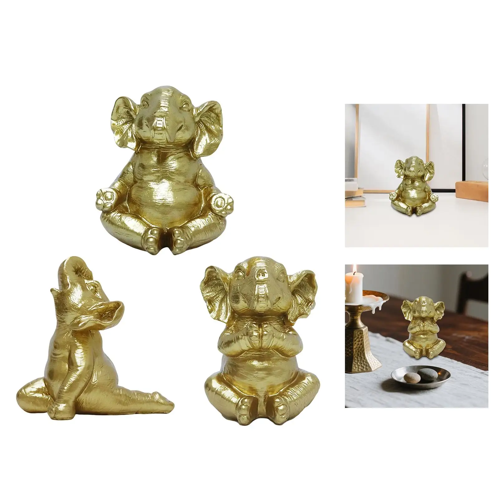 Estatuilla de elefante de Yoga, artesanía de resina dorada, adorno de escritorio, decoración del hogar, escultura de Animal para entrada, sala de estar, dormitorio, estantería - imagen 3