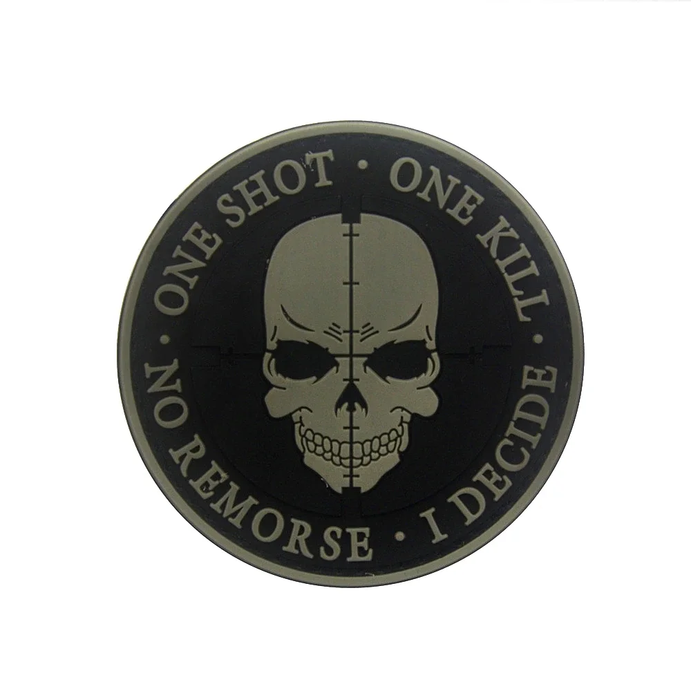 Parche bordado One Shot One Kill, insignia para brazalete, calavera militar, francotirador, apliques decorativos, adorno, parches tácticos - imagen 4