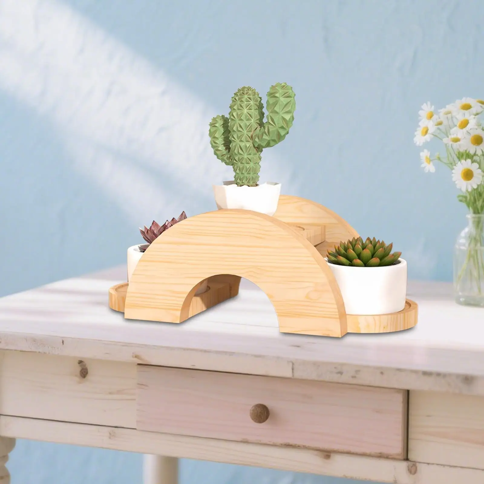 Tabletop Plant Stand Wooden Decorative,Planter Holder,Display Shelf,Desktop Flower Pot Rack for Countertop Windowsill Balcony