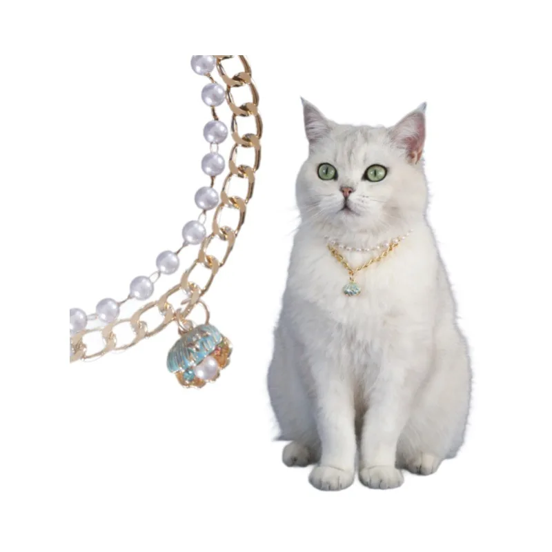 Collar de concha de perla para mascotas, cadena de diamantes de perlas, Collar de concha colorida de princesa para perros y gatos, accesorios para cachorros - imagen 5