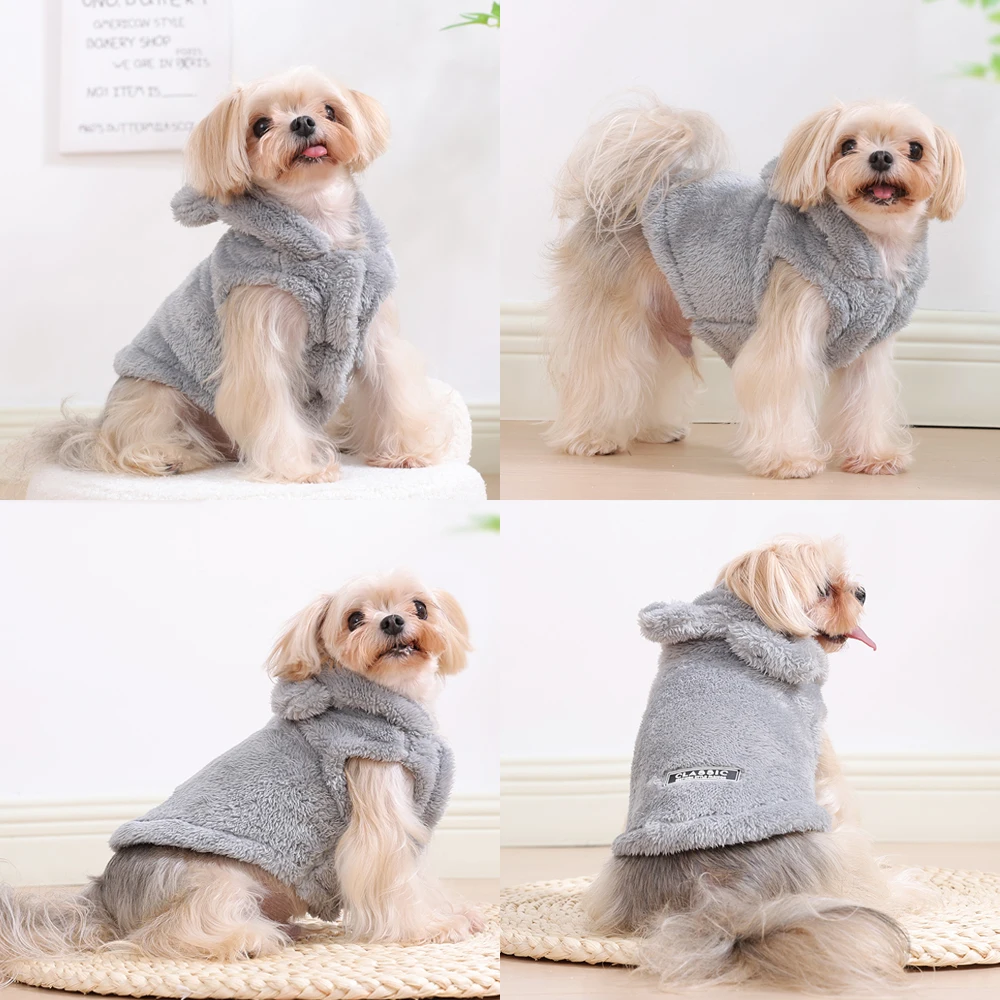 Ropa de lana suave para perros, bonito abrigo con capucha para perros pequeños y medianos, chaqueta con capucha para cachorros, suéter, ropa para Pug - imagen 5