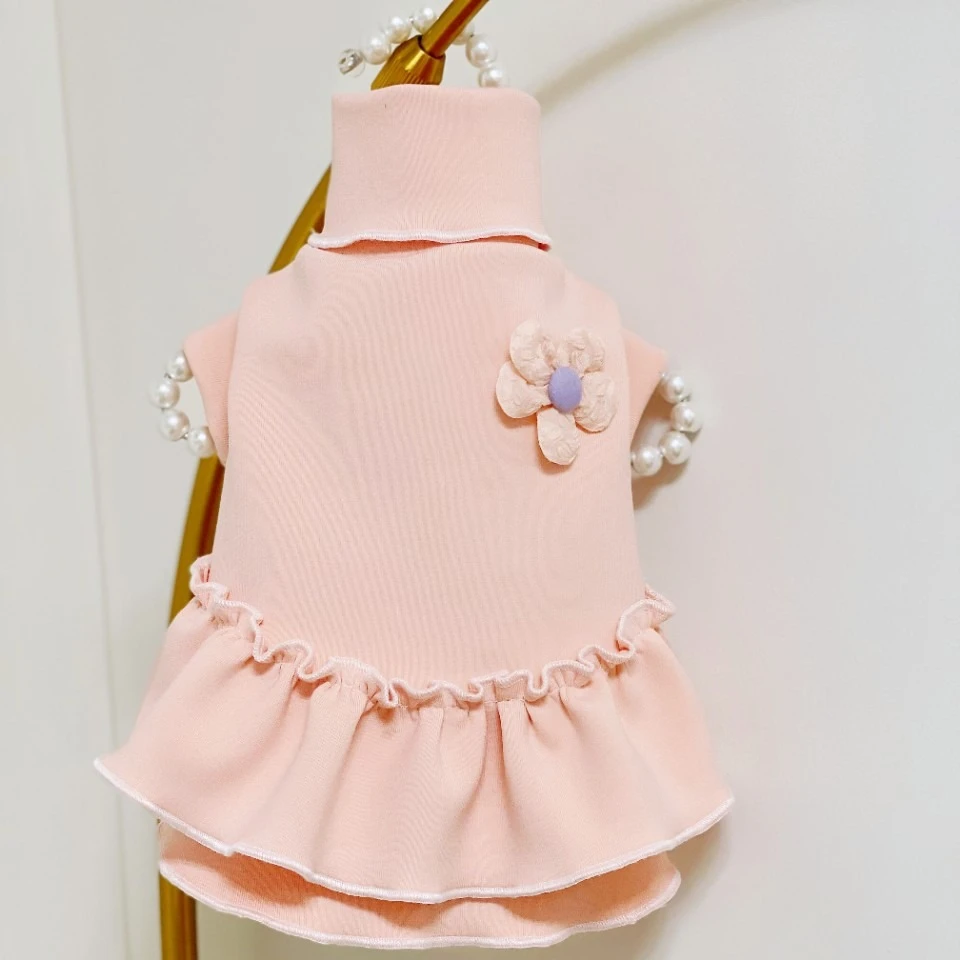 Abrigo Base de otoño e invierno para mascotas, vestido Floral dulce con cuello alto para gatos, ropa para perros pequeños, ropa para cachorros - imagen 3