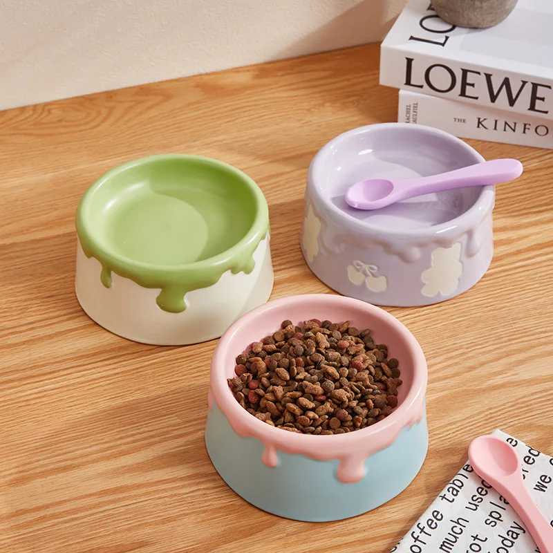 Cuenco para gatos, cuenco para beber de grano de cerámica bonito, cuencos para beber con alimentador de comida para mascotas antiobturación - imagen 2