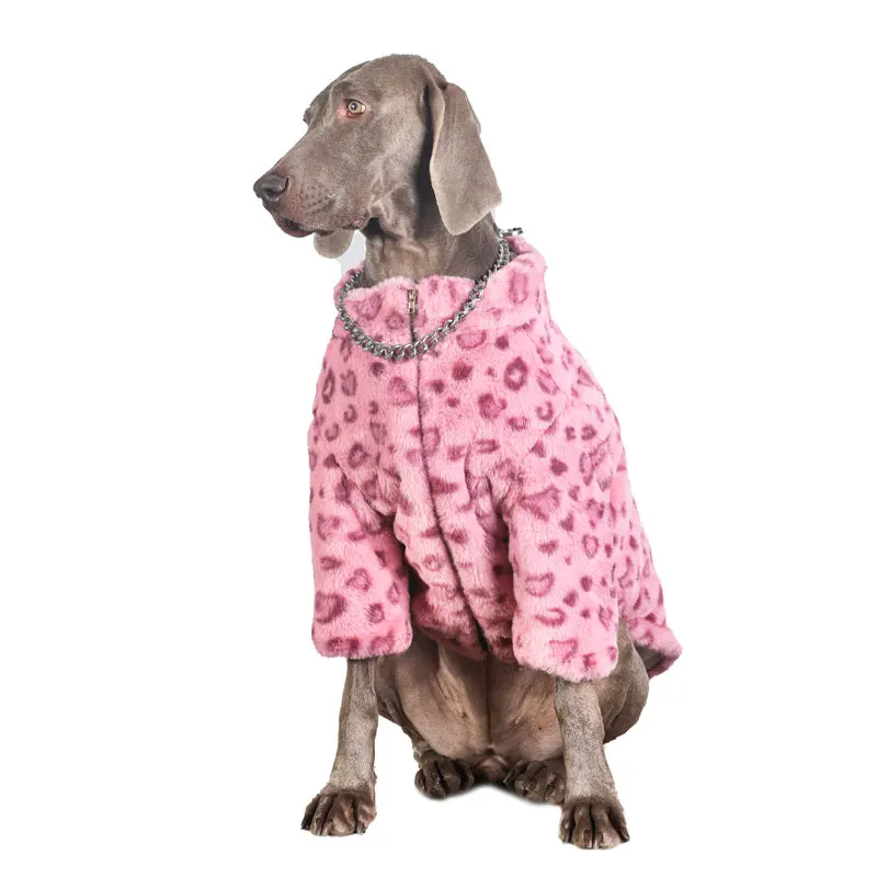Ropa de lujo para perros de leopardo rosa para medios, ropa de lana cálida a la moda para perros grandes, Golden Retriever Labrador en invierno - imagen 5