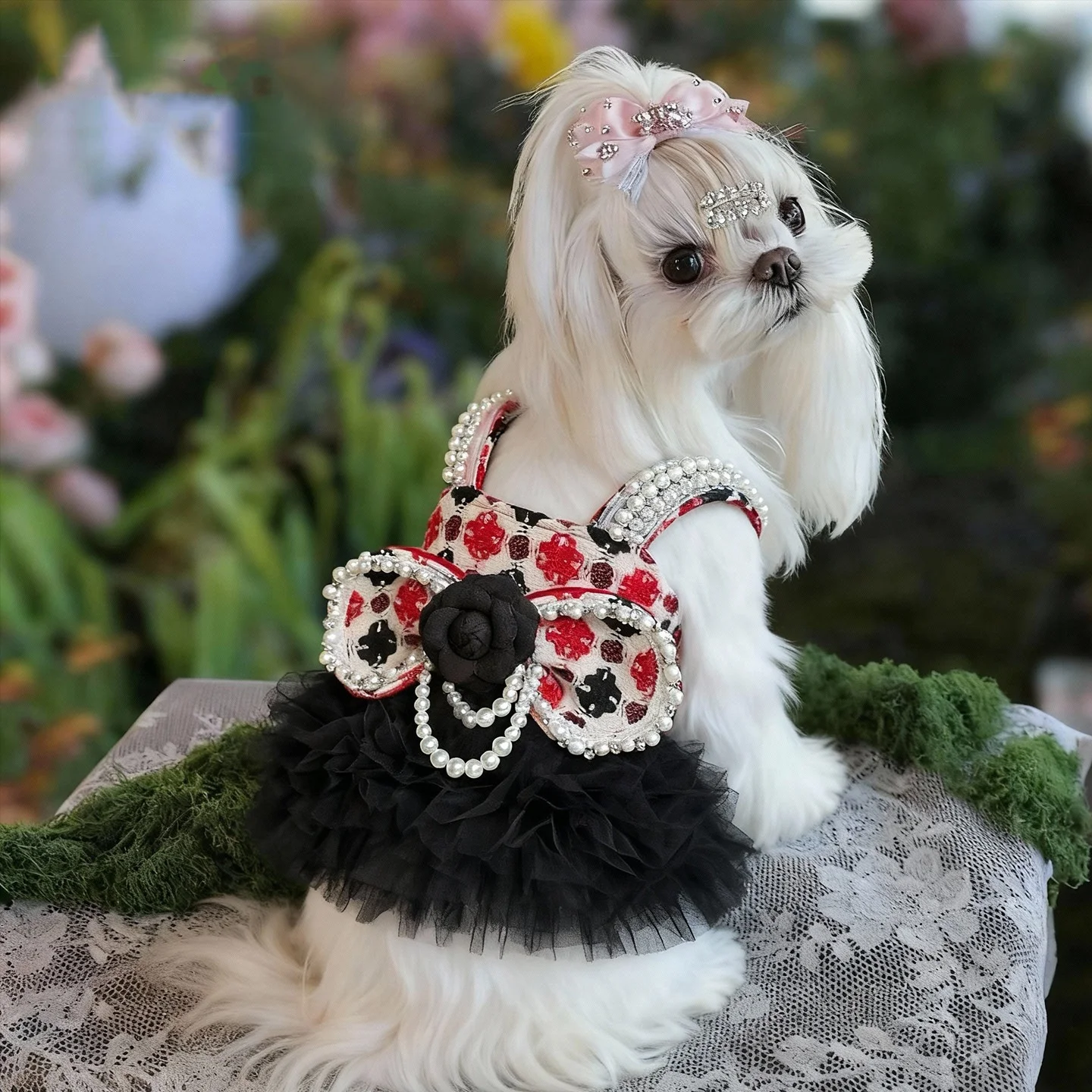 Vestidos lolita de Tweed para perros pequeños, vestido de princesa para perros, vestido de boda para mascotas, ropa Formal para fiesta de cumpleaños, vestido de tul para perros