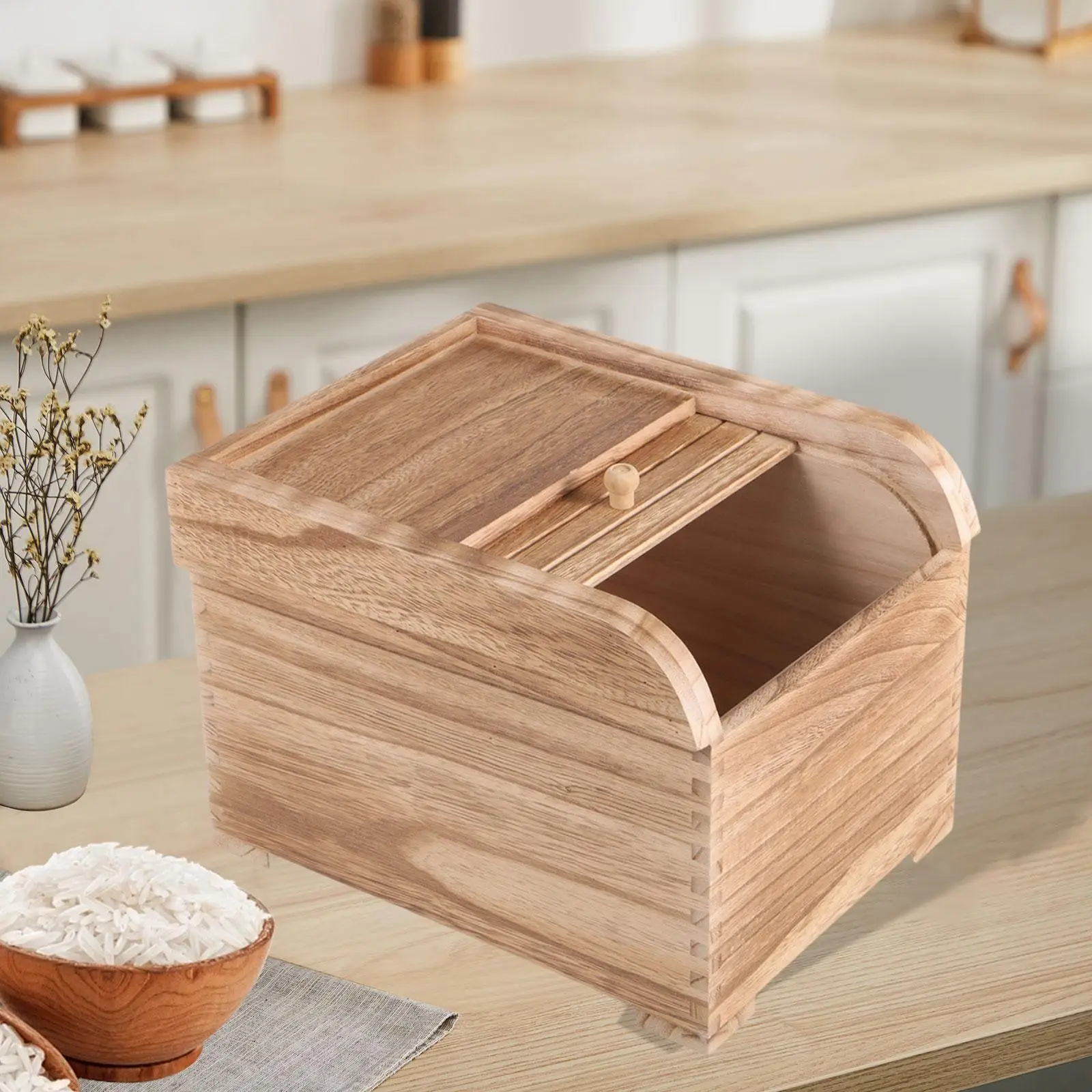 Rice Storage Container Dry Storage Rice Container Box Rice Dispenser Wood Food Container for Cereal Grains Flour Beans Rice