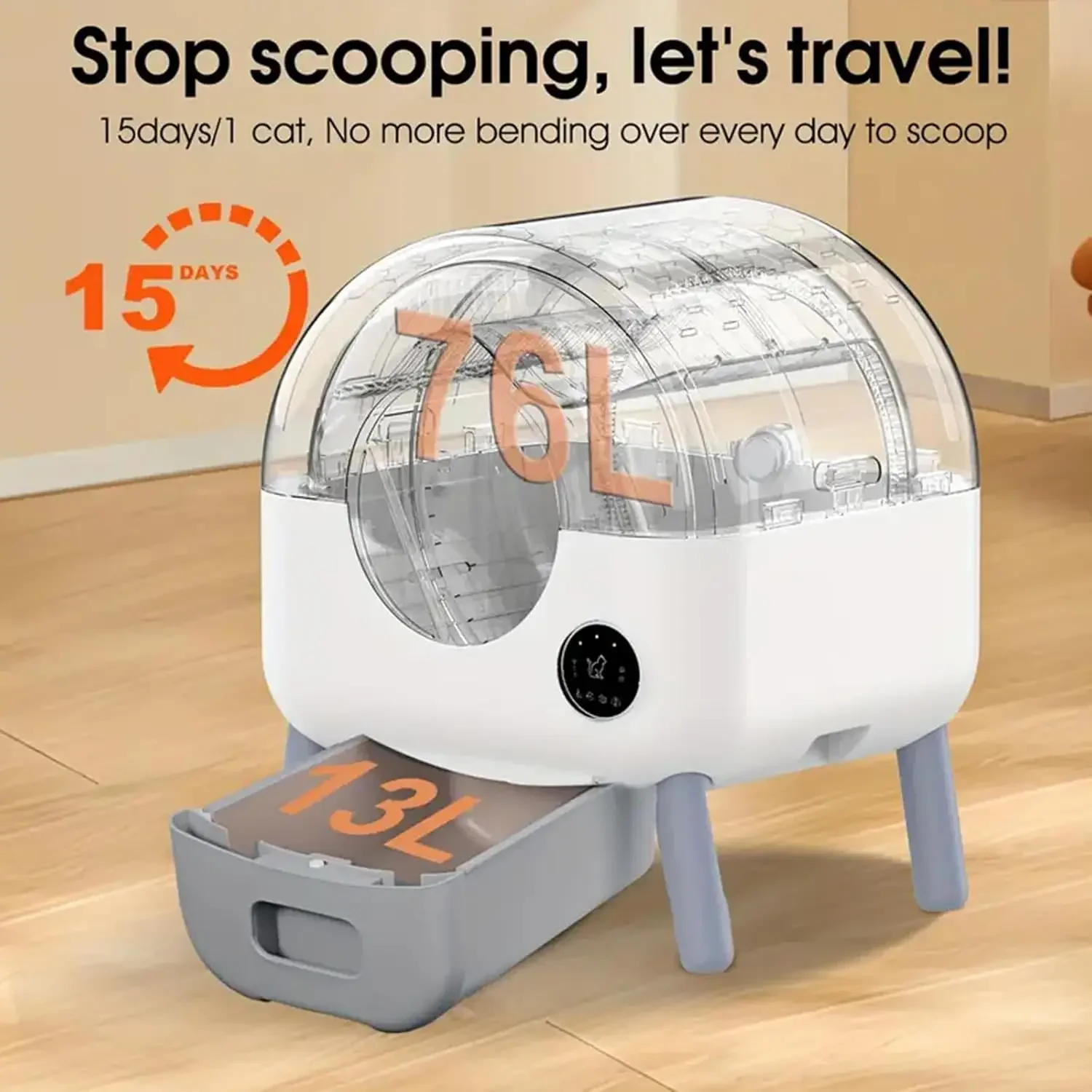 Caja de arena autolimpiante, caja de arena automática 76L + 13L, robot de caja de arena extra grande con control de aplicación monitoreo de peso - imagen 2