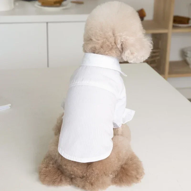 White Cat Dog Shirt Boy Dog Clothes Wedding Costume Pomeranian Shih Tzu Maltese Poodle Bichon Frise Pet Clothing Apparel White - imagen 3