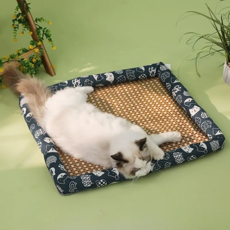 Esteras refrescantes transpirables para mascotas, almohadillas para dormir de verano para gatos, tejido de mimbre para perros, estera suave y cómoda, suministros de disipación de calor para cachorros y gatitos - imagen 4