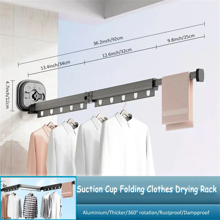 BEISHI-estante de secado de tela retráctil, colgador de tela plegable, montaje en pared de aluminio, ahorro de espacio interior, tendedero de lavandería para el hogar - imagen 3