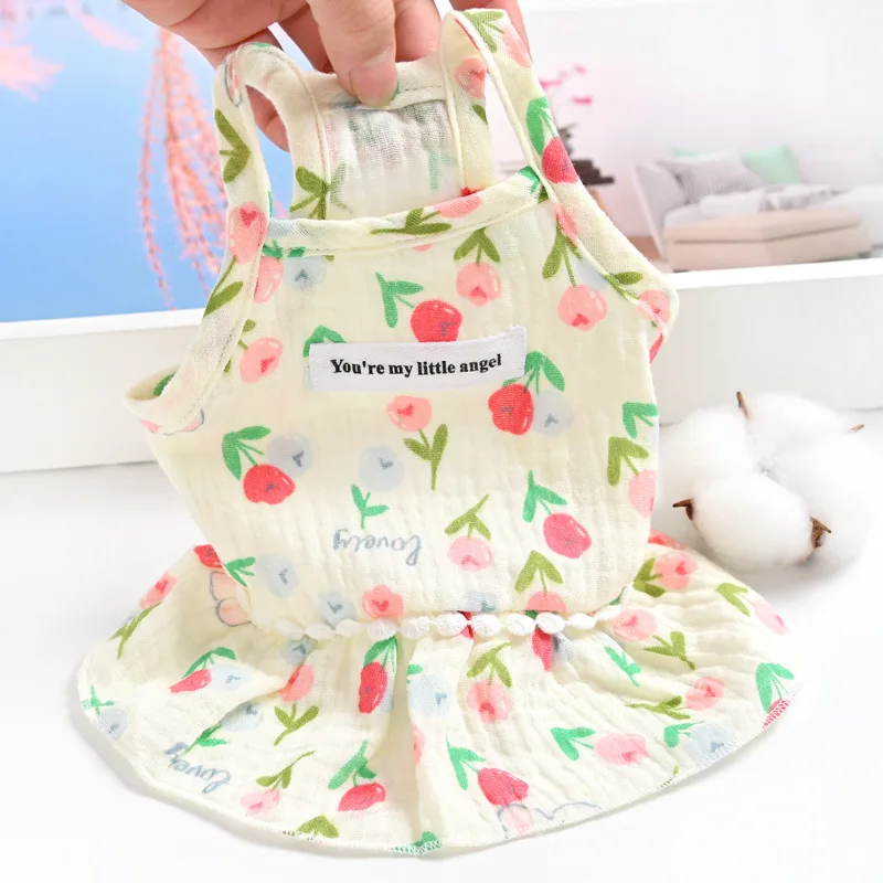 Falda de algodón INS cereza para cachorros, ropa para perros pequeños, vestidos de Pomerania, falda con tirantes florales de verano, ropa para cachorros - imagen 4