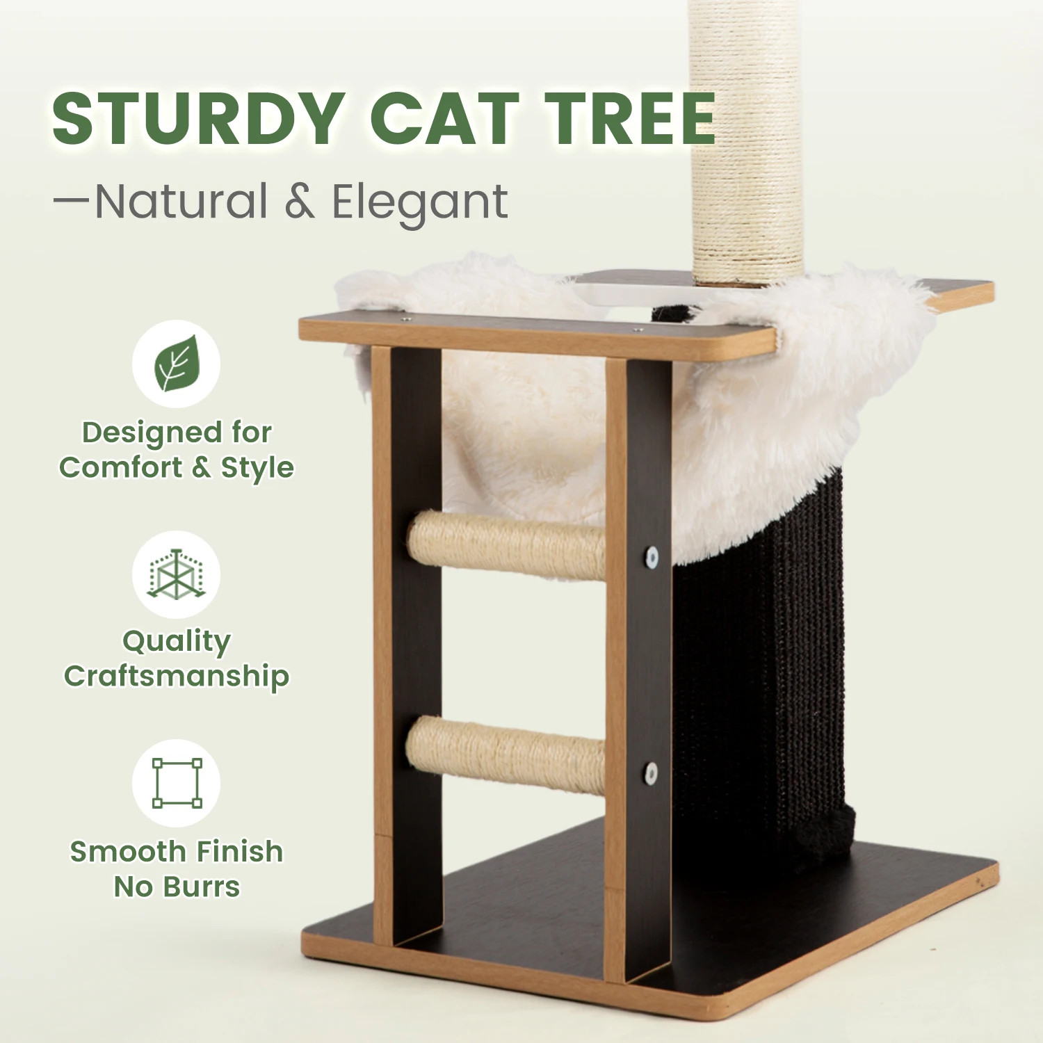 Árbol para gatos mediano de 38 pulgadas, marco de escalada para gatos modelo escalera negra, torre para gatos de varios niveles con poste rascador para gatos, perca acogedora para gatos - imagen 4