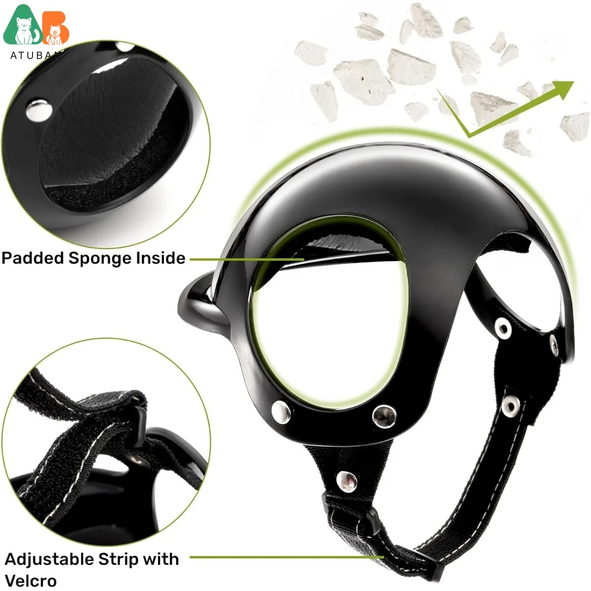 Casco para perro ATUBAN para todos los perros, casco de motocicleta para perros con orificios para las orejas, gorro de seguridad para perros, correa ajustable para conducir al aire libre